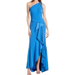 NWT Adrianna Papell one shoulder crepe Jeweled gown size 10 ocean dream